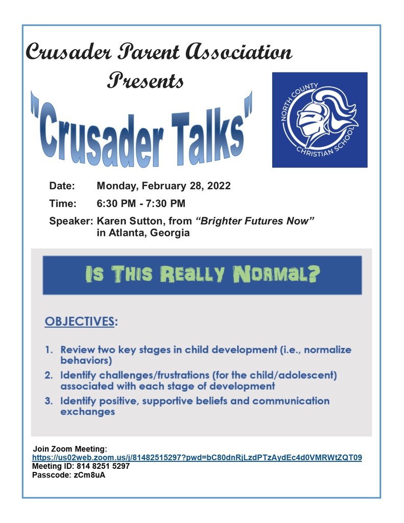 Crusader Talks February flyer